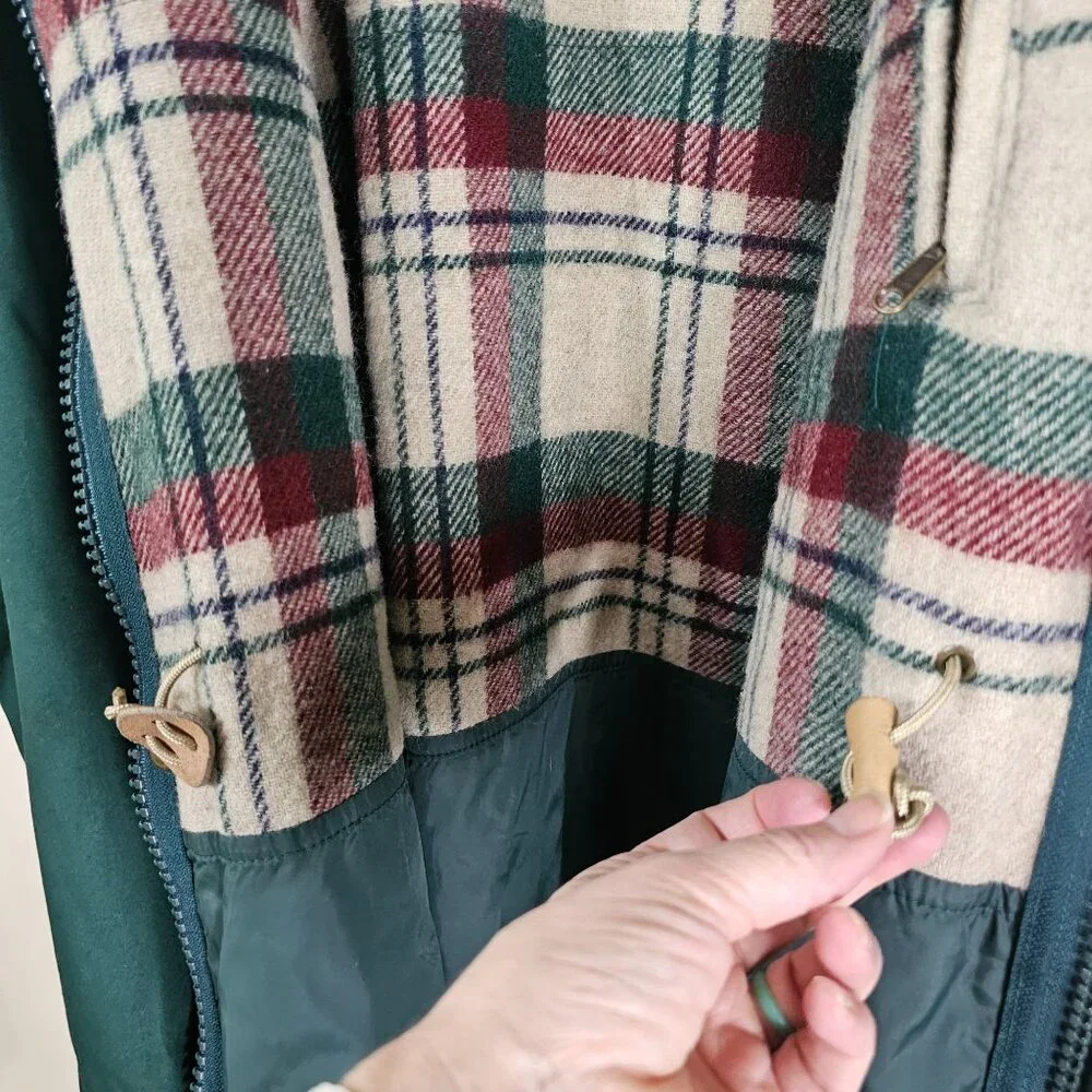 Vintage Woolrich Wool Lined Field Jacket L Green Plaid Lining Work Barn‎ Coat